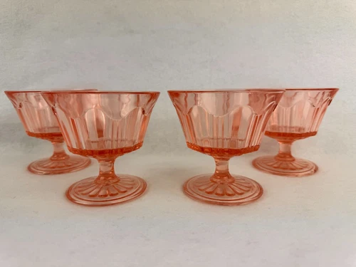 4 Anchor Hocking Pink Depression Glass Colonial Knife & Fork Footed Sherbet Dish