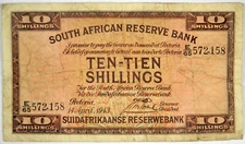 14 APRIL 1943 SOUTH AFRICAN RESERVE BANK 10 ~ E/65 P-82 ~ AFRICA TEN SHILLINGS!