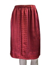 NWT Ann Taylor Women's elastic waist pencil Red print Silk Skirt Size 2, 14