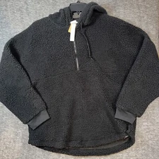 PINK Victorias Secret Womens Sherpa Pullover Fuzzy Hoodie Black Sz Large NEW