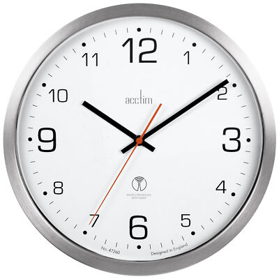 Acctim Atomik Wanduhr Anti-Tick Sweep Funkgerät Gebürstetes Metallgehäuse 30cm