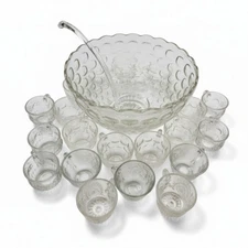 Vintage Federal Glass Punch 21 Piece Bowl Set Yorktown Colonial Pattern