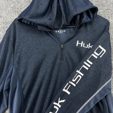 HUK Fishing Icon X Mens MEDIUM Lightweight 1/4 Zip Hood Pullover Blue Fishing