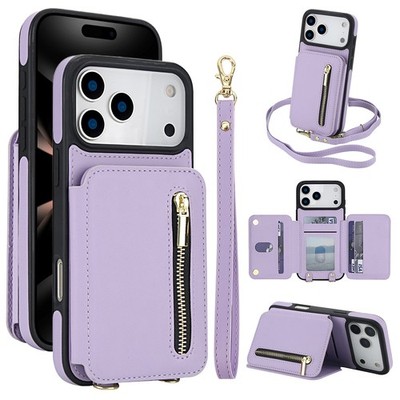 For iPhone 17 16 15 14 13 Pro Max Crossbody Strap Wallet Holder Case Shockproof