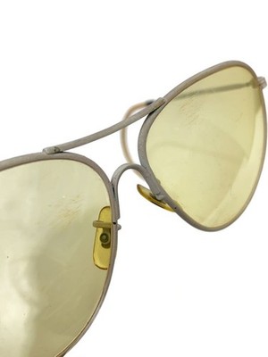 American Optical Metall Sonnenbrille weißes Gestell gelbe Gläser Herren Tropf...