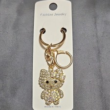 Hello Kitty keychain crystal rhinestones, carabiner clip, detachable keyring
