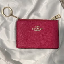 Coach Pink Leather Key Chain Wallet ID/Document Holder with Key Ring for Women