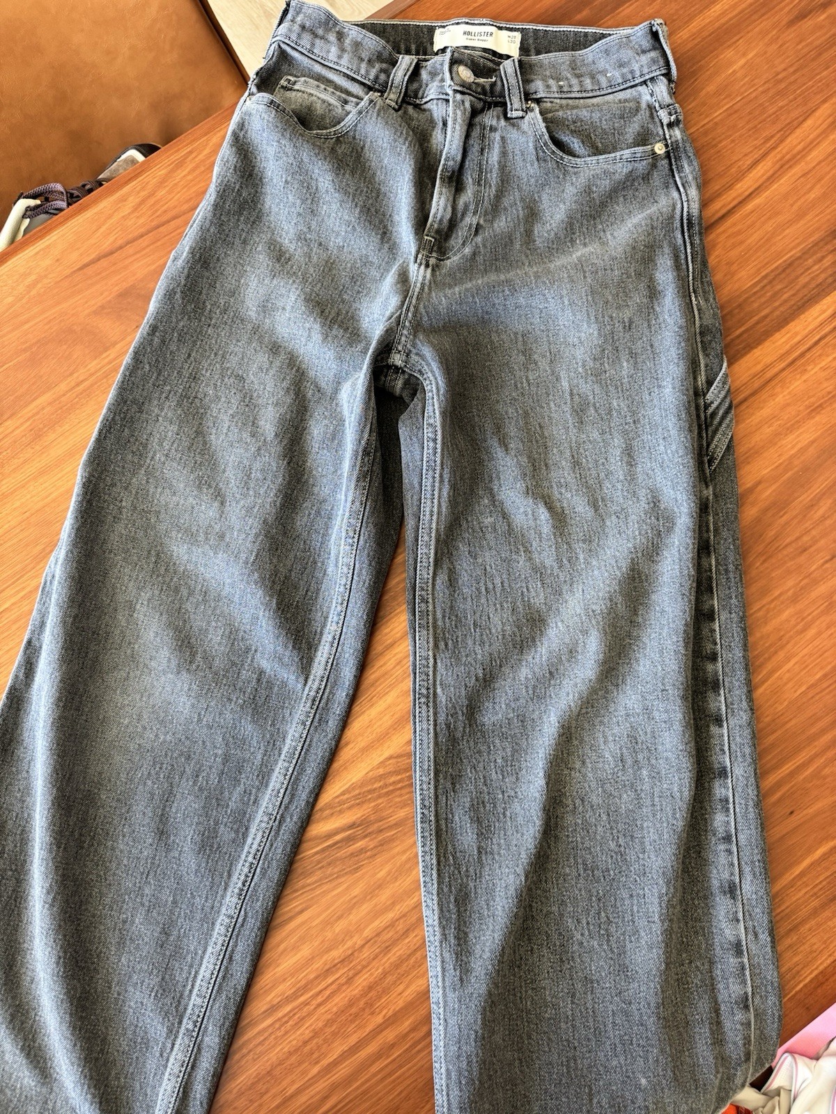 Hollister Men Jeans 28x30 Super Baggy Grunge Button Relaxed Washed Black