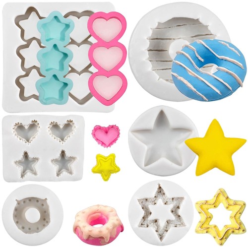 Donut Fondant Molds Cookie Silicone Molds Star Heart Candy Mold for Cake Deco...