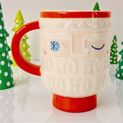 Suzy Ultman x Crate And Barrel 2014 Christmas Winking Santa Mug Ho Ho Coffee Tea