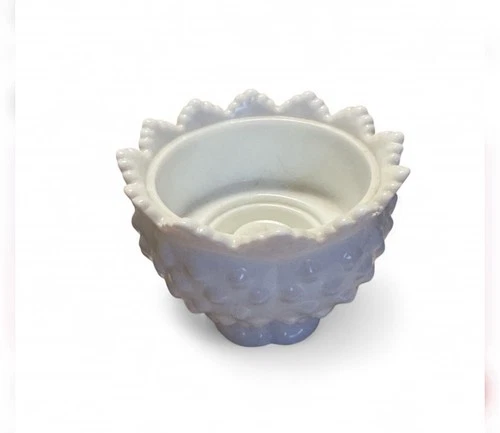 Vintage Fenton Candle Bowl White Hobnail Milk Glass