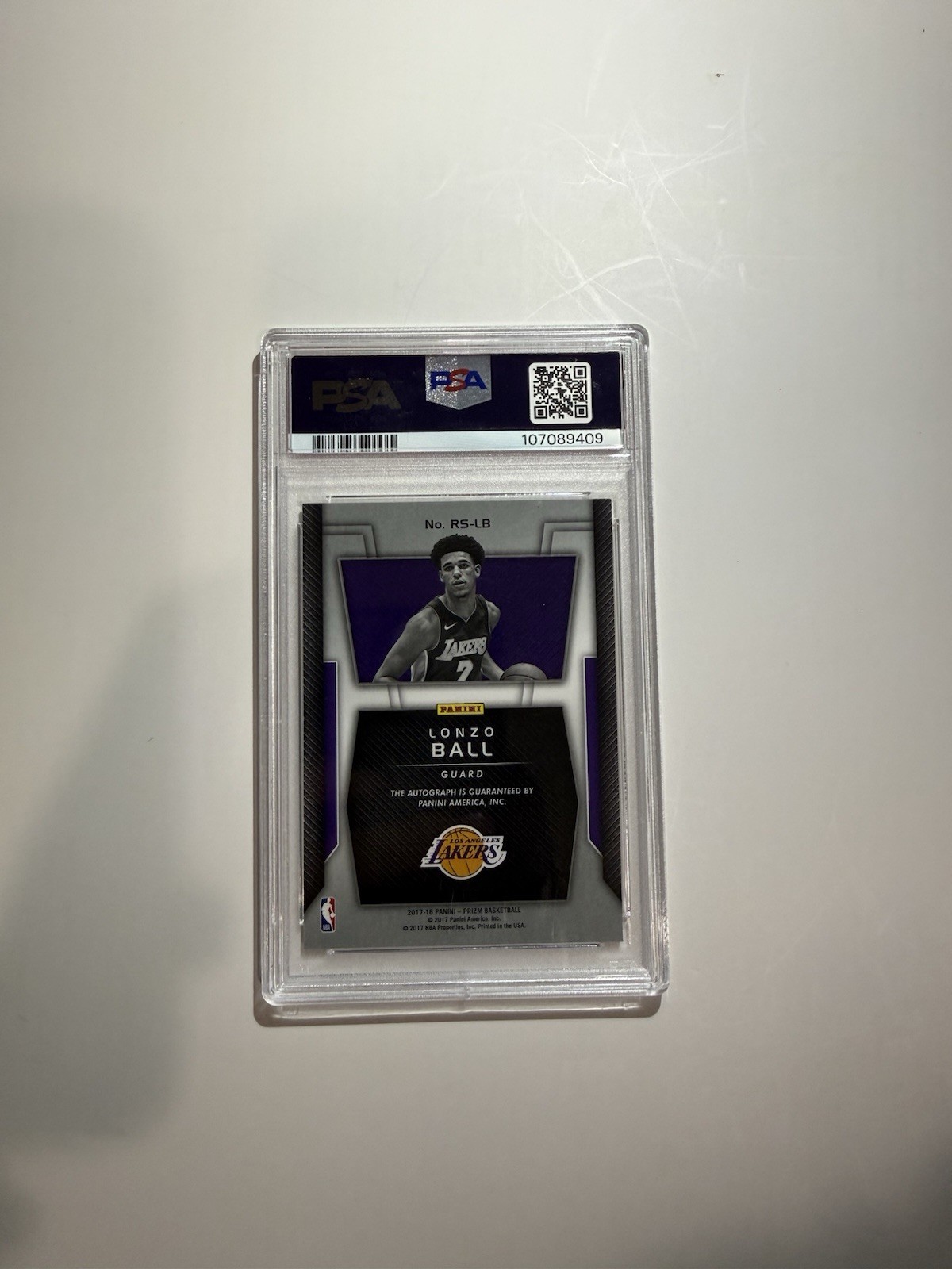 Panini 2017-18 Prizm Lonzo Ball Rookie Signatures #RS-LB PSA 9 Hard Signed Auto view 2