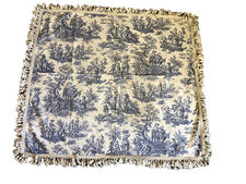 Blue Farm Life French Country Toile 47x51 Fringe tassels Square Tablecloth
