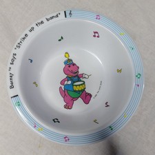 Vintage 1992 Barney the Dinosaur Strike Up The Band Melamine Bowl Selandia 6.5"