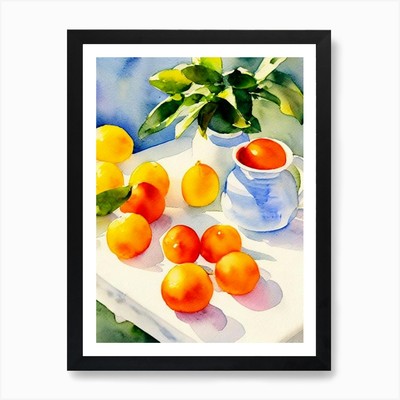 Kumquat italienisches Aquarell Obst A gerahmtes Wandbild Poster Leinwanddruck Bild