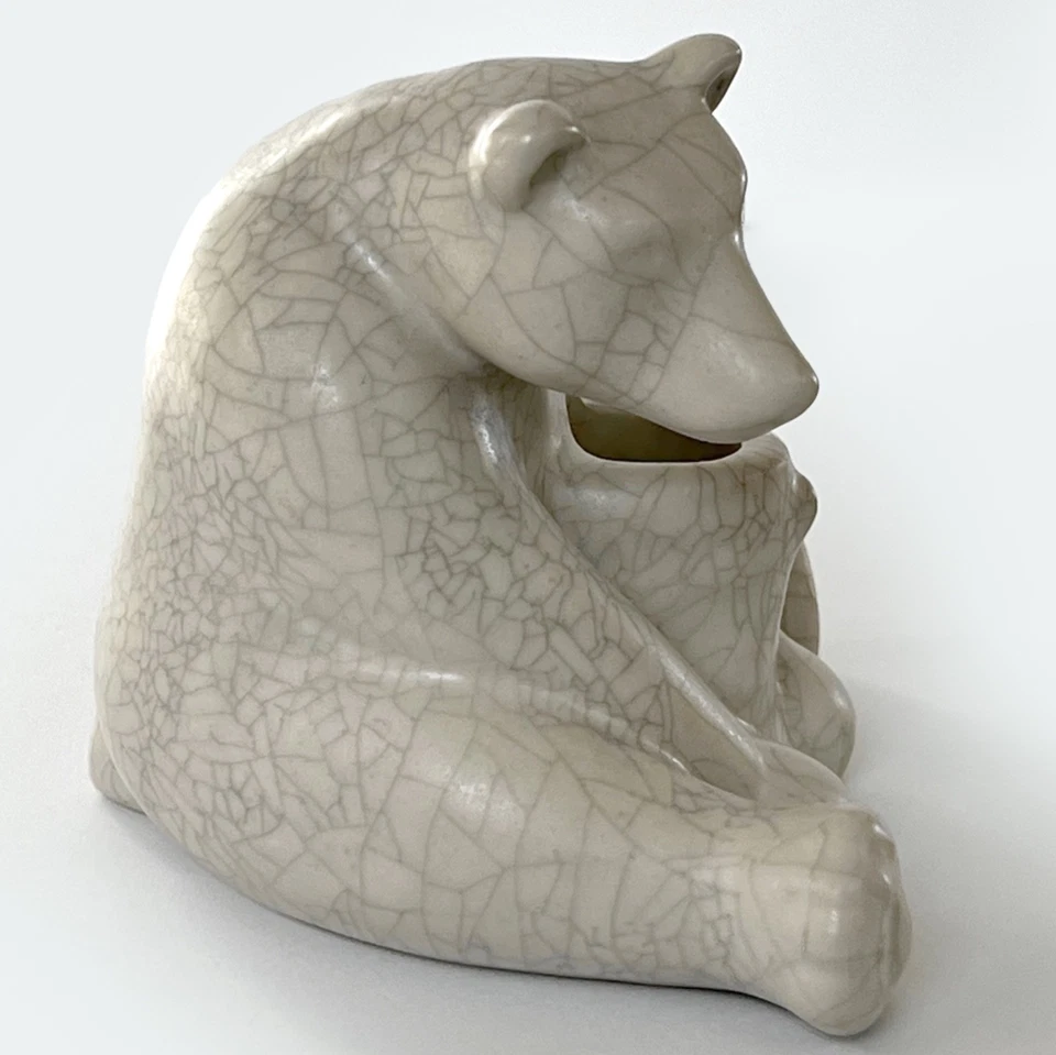 Anthropologie Polar Bear Taper Candle Holder Arctic Woodland Crackle Finish 4" h - Image 3 of 4