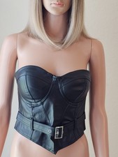 Say What Fitted Bustier Strapless Top Black Shirt Buckle Faux Leather S NWOT
