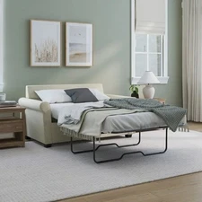 Sofa Bed Pull Out Sleeper Loveseat Couch Twin Adult Size Rolled Arms Beige