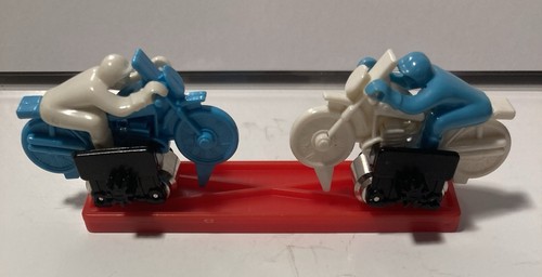 Vintage Plastic Motorcycle Toy Set Blue White and White Blue Game Pieces