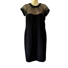 Scarlett Perfect Little Black Dress Woman Size 12 Lined Mesh Bodice Short Sleeve