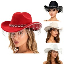1Pcs Womens Western Rhinestones Tassel Decor Cowboy Hat Halloween Cowgirl Hat