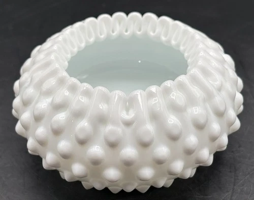 VTG Fenton Milk Glass Hobnail Violet Vase #3754 Crimped Edge Shallow Bowl 4.5"