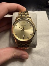 Bulova Mens Gold Tone Quartz Dress Watch Diam...