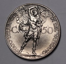 1929  Vatican City 50 Centesimi Coin Pius XI Unc Low Mintage 10k
