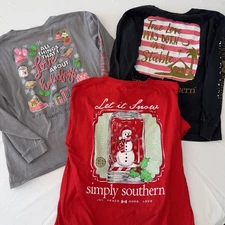 Simply Southern Christmas TShirt LS Bundle Lot 3 Jesus Holiday Girls Sz Large