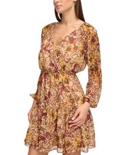 GUESS Women's V-Neck Chiffon Long-Sleeve Dress Size 4