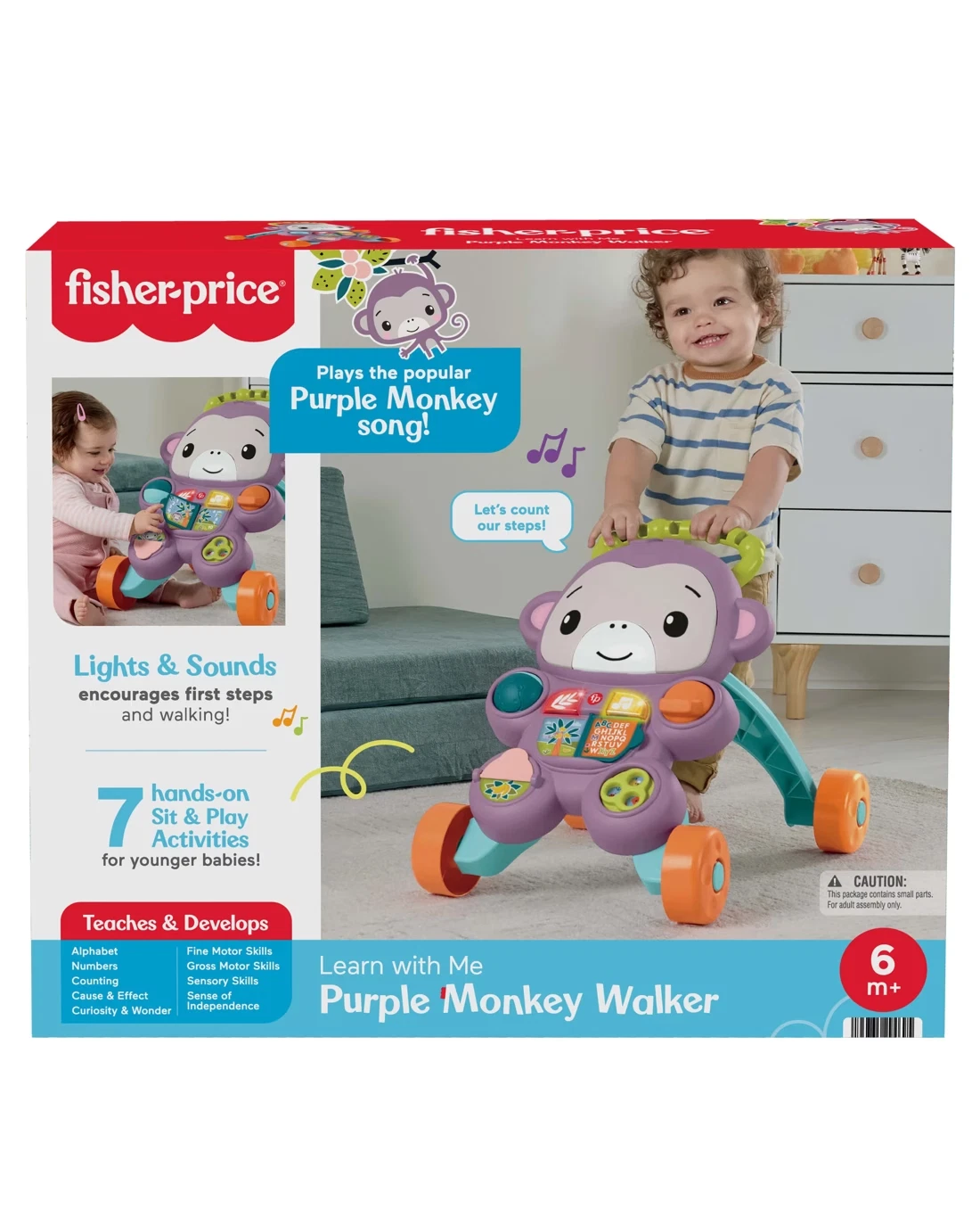 Fisher Price Learn with Me Purple Monkey Walker Teaches and Develops Activities