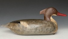 Primitive NJ Hollow-Carved Folk Art: Merganser Duck Decoy Signed Reuben Corliss