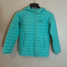Columbia Omni-Heat Girl Puffer Jacket Turquoise Aqua Hooded Zip Medium 10/12