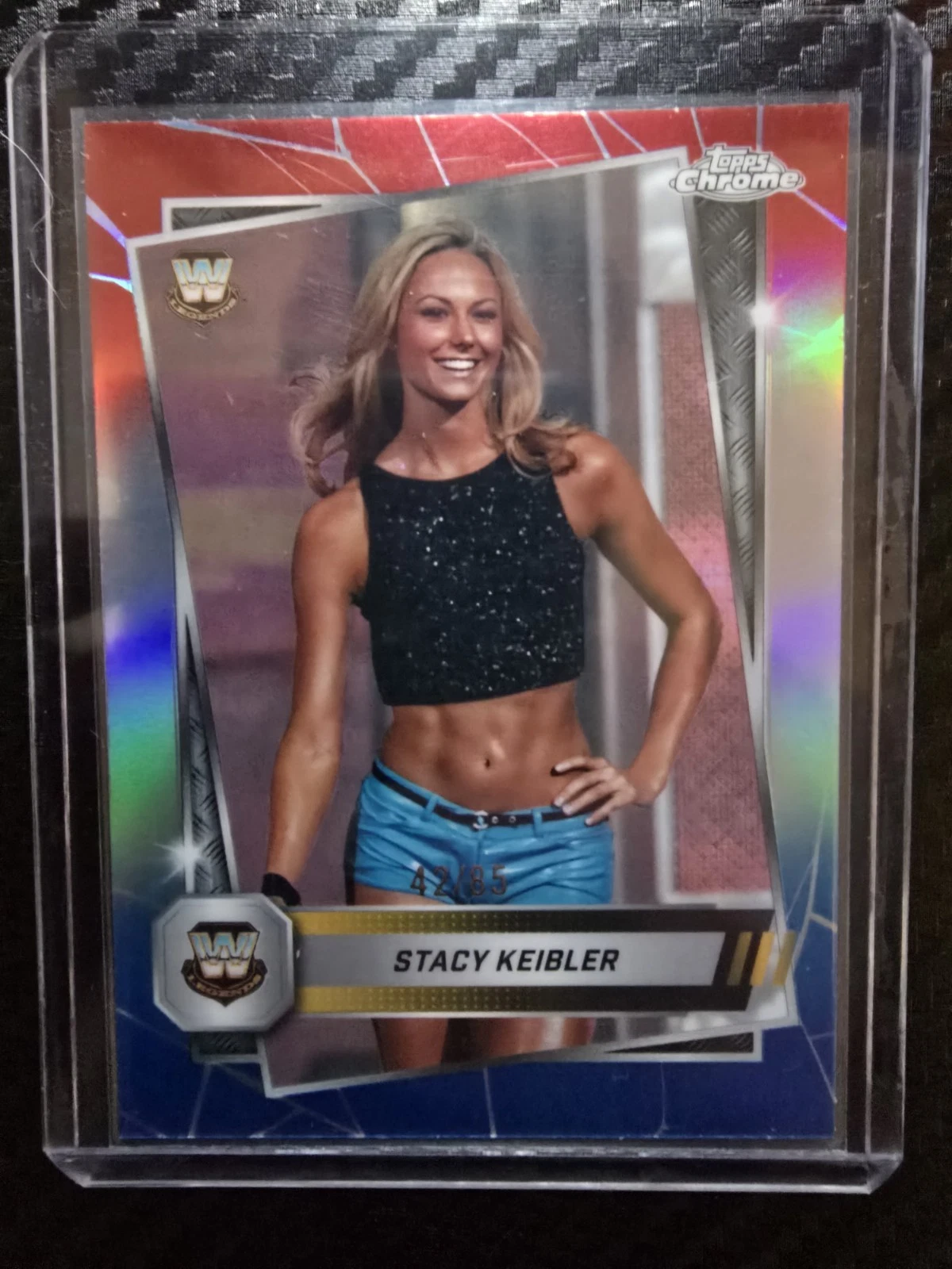 2025 Topps Chrome WWE Stacy Keibler #85 Red White Blue Refractor 42/85 - HOF