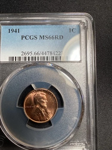 Beautiful High Grade 1941 Lincoln Cent.  PCGS GRADED MS66 RED