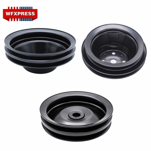 Black LWP Water Pump & Crankshaft & Power Steering Pulleys For SBC Chevy 283-350