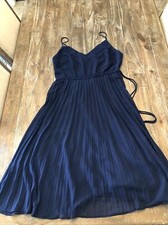 ASOS DESIGN pleated cami midi dress with drawstring waist in navy Size 10