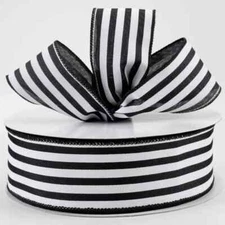 2.5" Linen Wide Cabana Stripes Ribbon: Black & White (10 Yards)