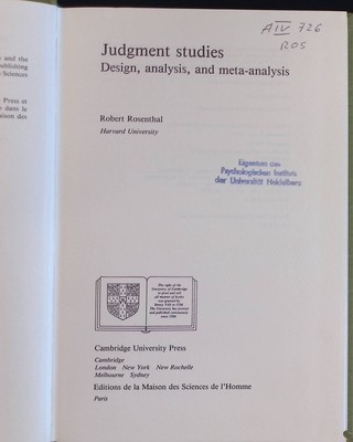 Judgment Studies: Design, Analysis, and Meta-Analysis Studies in Emotion & Socia