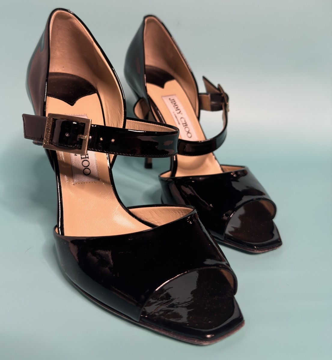 JIMMY CHOO LONDON Black Patent Leather Open Toe Lumiere D  display picture 1