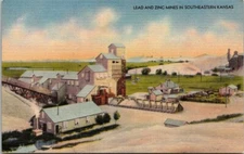 LEAD AND ZINC MINES IN SOUTHEASTERN KANSAS KS aerial view linen postcard
