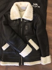 Coach Black Sheepskin Shearling Aviator Jacket Size Us 2 Uk 6 Worn Once