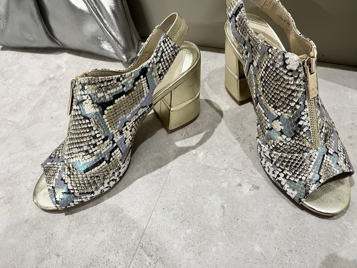 Moda In Pelle Size Metallic Snake Skin Block Heel Sling Back