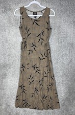 Teddi Sleeveless Maxi Dress Womens Size 8 Brown Black Leaf Print Rayon Side Ties