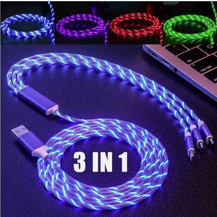 3 in 1 LED Fast Charging Cable Adapter For iPhone Micro USB Type C Charger cable - Image 2 of 4