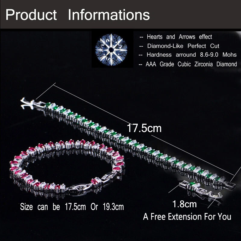 Pulsera de boda de oro blanco con circón cúbico multicolor para mujer joyería de moda regalo Foto 4 de 4