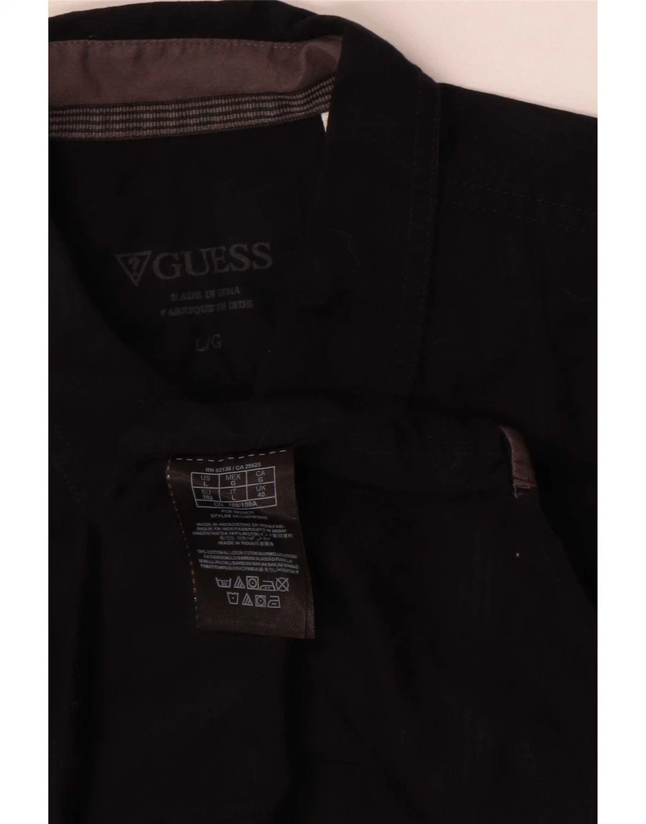 Camisa Guess Para Hombres Gráfica Manga Corta Reino Unido 40 Grande Negra Cuadros Algodón JR07