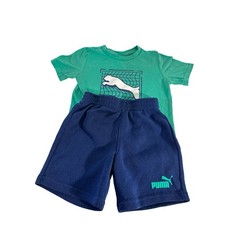 Puma Boys Size 5 Teal T Shirt Navy Shorts 2 Piece Outfit Set