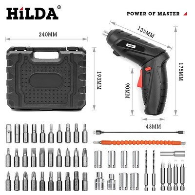 Destornillador Eléctrico HILDA 3.6V Inalámbrico | Taladro de Mano Recargable USB
