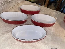 Set of 4 HouseWares International Oval Red & Yellow  Stoneware Ribbed Exlnt!